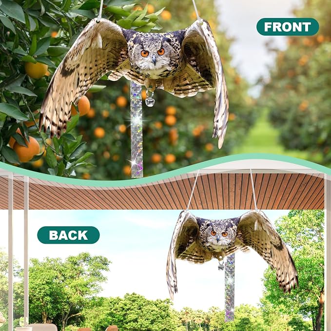Owls to Keep Birds Away: 4Pack Fake Owls with Reflective Tape for Garden Patio, Reflective Hanging Decoration to Keep Birds Pigeon from Windows Tree
