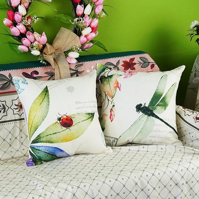 ONWAY Decorative Throw Pillow Covers 16x16 Inches Set of 4 Summer Spring Garden Farmhouse Decor Cushion Cases for Porch Couch Sofa Bench Patio Furniture
