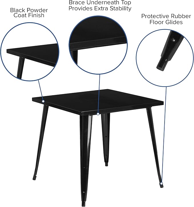 Flash Furniture Toby Commercial Grade 31.75" Square Black Metal Indoor-Outdoor Table