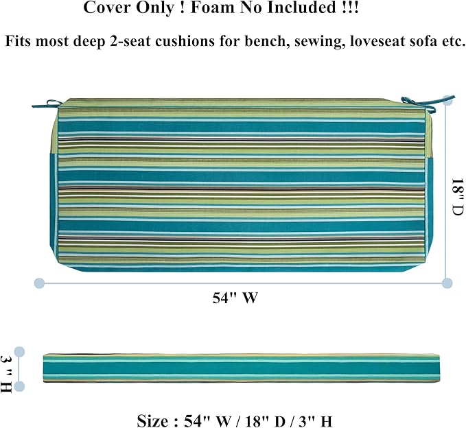 FUNHOME Outdoor Bench Cushion Covers,54" x 18" x 3", No Insert! Patio Bench Cushion Covers for Outdoor Furniture,Water Resistant Patio Loveseat Cushion Covers 1 Pack, Green Stripe(Covers ONLY)