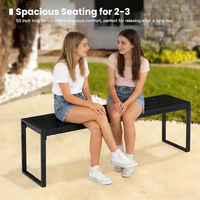 6 Pieces Outdoor Dining Set, Patio Table and Chairs Set with 53" Garden Bench for 6-7 People, 63" Outdoor Dining Table and Padded Swivel Patio Chairs for Deck Backyard, Mixed Brown and Black