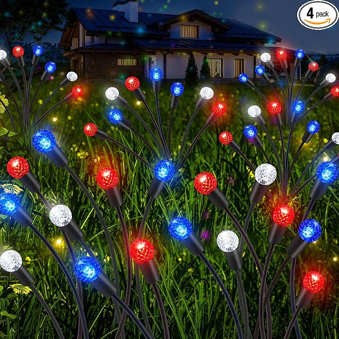 Rossesay 4 Pcs Solar Firefly Lights for Garden Swaying Lights Decoration Outdoor Garden Fairy Light for Yard Pathway Patio Lawn Waterproof Firefly Stake for Outside Holiday Decor(Pineapple Ball)