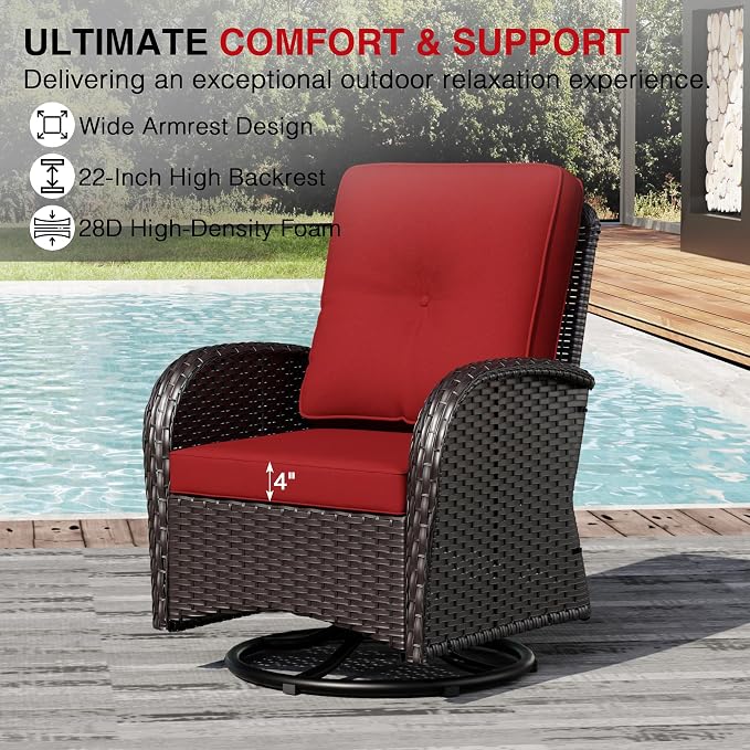 Joyside Wicker Patio Furniture Set, 6 Piece Outdoor Furniture Set with Thickened Cushions, High Back, Deep Seating, Wide Armrest, Outdoor Swivel Rocker Chairs for Porch, Deck