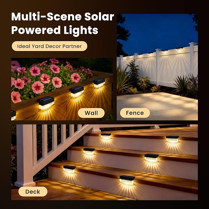 Solar Deck Lights Outdoor 16 Packs, Solar Powered LED Step Lights Waterproof Outdoor for Deck, Step, Fence, Wall, Patio, Yard, Pool, Pathway and Stairs (Warm White)