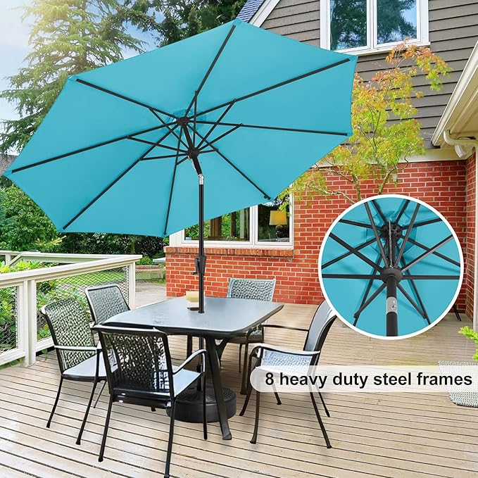 FLAME&SHADE 10ft Patio Umbrella - Outdoor Umbrella with Push Button Tilt and Crank for UV Protection, Table Market Umbrella for Garden, Deck, Backyard, Pool and Beach(Aqua Blue)