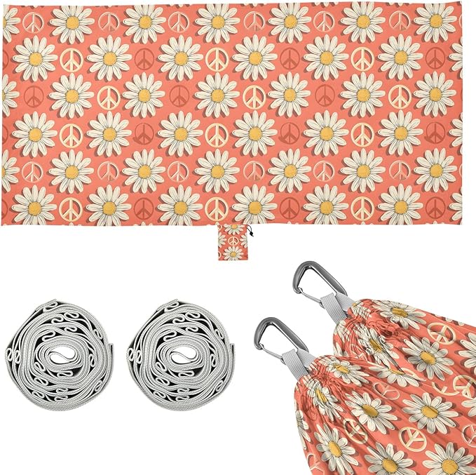 Camping Hammock Outdoor Hammocks for Outside Peace Symbol Daisy Flower Beach Trees Portable Lightweight with Pockets Tree Straps Indoor
