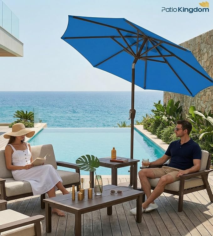 PatioKingdom 10FT Patio Umbrella with Push Button Tilt and Crank, Outdoor Market Umbrella with 8 Fiberglass Ribs, UV Protection Table Umbrella for Pool,Backyard,Garden,Deck