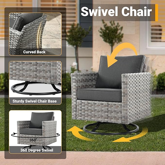 16 Pieces Patio Furniture Conversation Set with 42" Fire Pit Table Rocking Chair Outdoor Sectional Gray Wicker Sofa Set