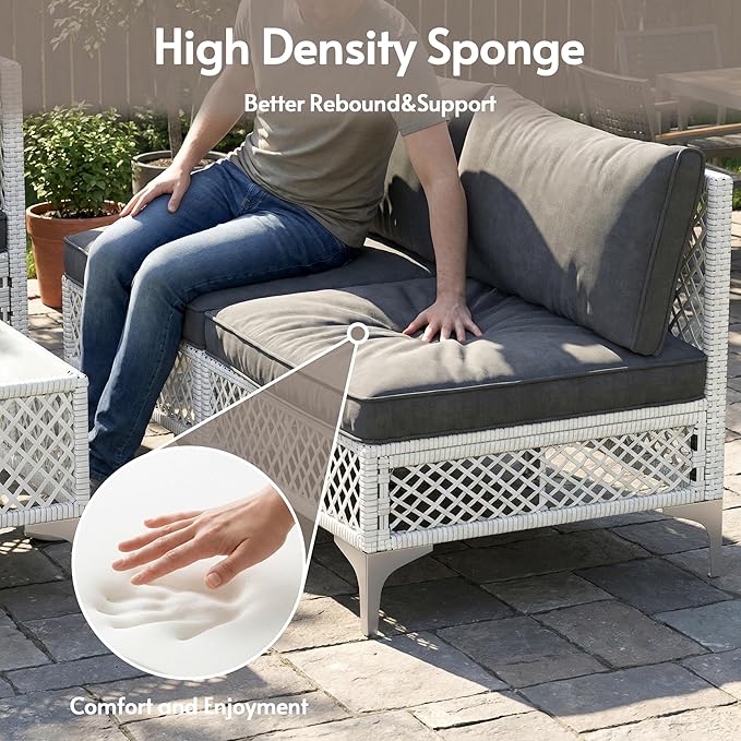 ENSTVER 5-Piece Outdoor Patio Furniture Set, Value Lightweight Boho Outdoor Sectional with Handwoven Wicker & Easy Assembly, Durable Outdoor Sofa for Small Patio, Balcony（Cushion Dark Grey）