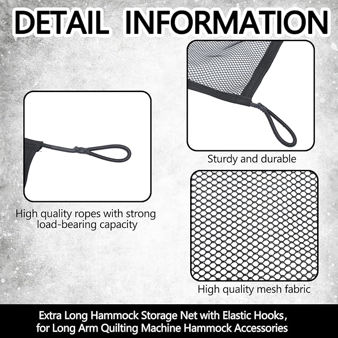 SATINIOR Extra Long Hammock Storage Net with Elastic Hooks Black Stretchy Mesh Gear Protection Storage Net for Long Arm Quilting Machine Hammock Accessories