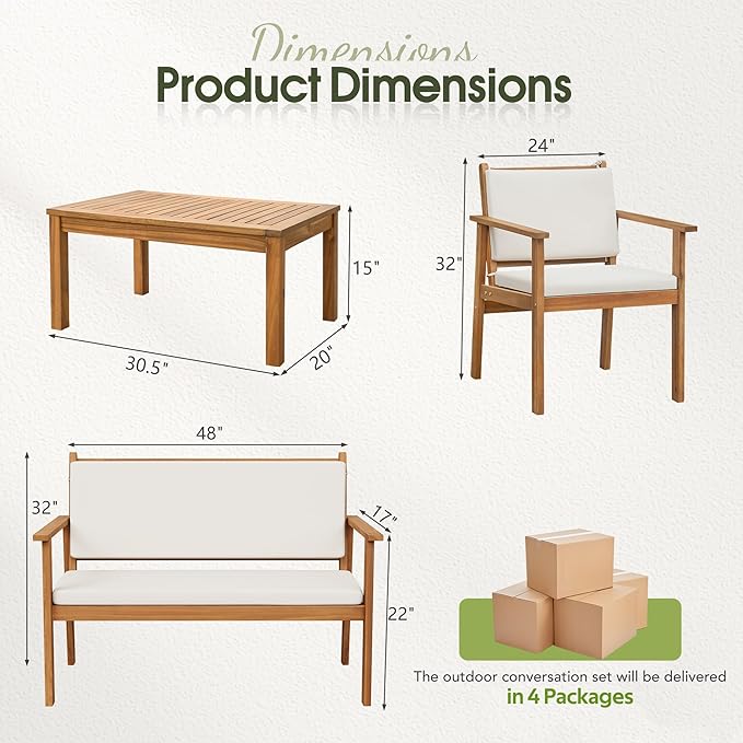 Flamaker 8 Piece Outdoor Furniture Set, Outdoor Table and Chairs with Comfy Cushions, Acacia Wood Patio Furniture for Porch, Patio, Garden, Poolside