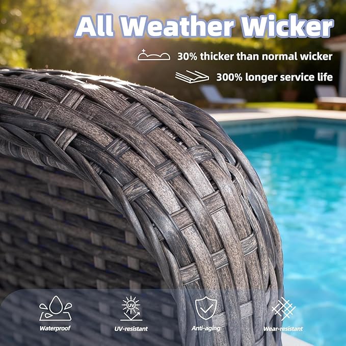 6 Piece Wicker Patio Furniture Set, High Back Chairs with Extra Thick Cushions, Outdoor Deep Seating Conversation Sets with Coffee Table & Ottomans for Deck Yard and Poolside, Peacock Blue