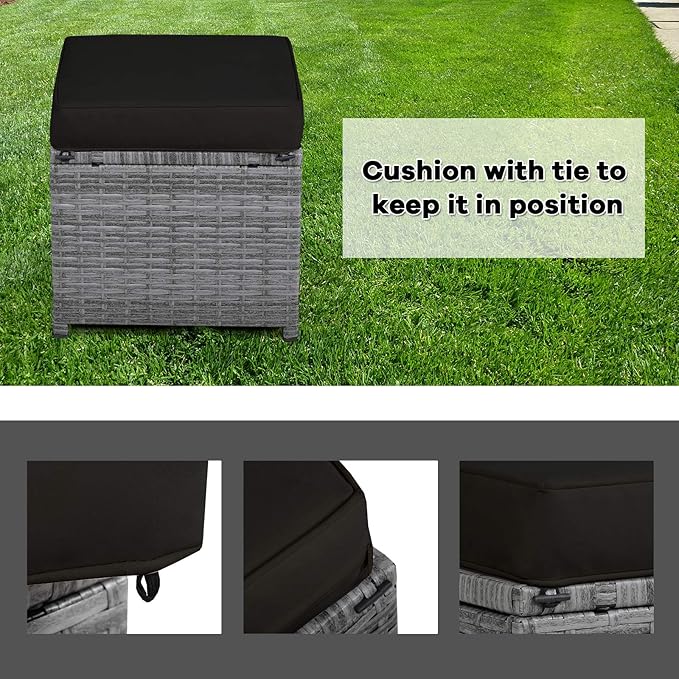 RELAX4LIFE 7 PCS Wicker Patio Furniture Set, Outdoor Rattan Sofa Set with Dining Table & Ottomans Soft Cushions for Backyard Garden Poolside Balcony, Sectional Conversation Couch Set (Black)