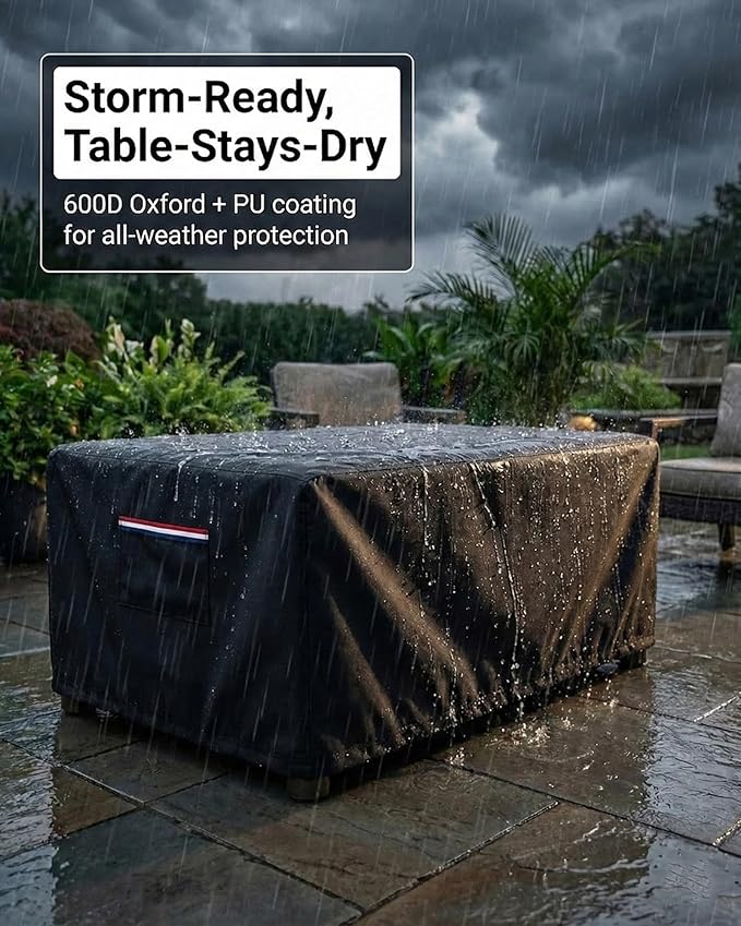 Waterproof Rectangular Patio Coffee Table Cover, 600D Heavy Duty Outdoor Furniture Protection Weather UV Resistant for Patio Furniture Protective Garden Table Cover 42 x 26 x 16 inches,Black