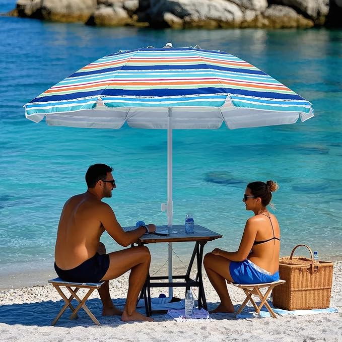 Aohanoi Outdoor Umbrella - Sun Protection, Rain Resistant, Windproof with Manual Open-Close Feature - Ideal for Beach, Camping, and Picnics