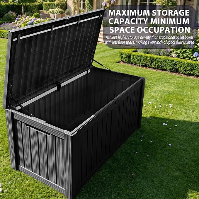 150 Gallon Large Waterproof Deck Box with Hydraulic Support Lid, Lockable UV Resistant Resin Patio Storage Bench for Garden Tools, Pool Accessories, Outdoor Cushions, Indoor & Outdoor Use