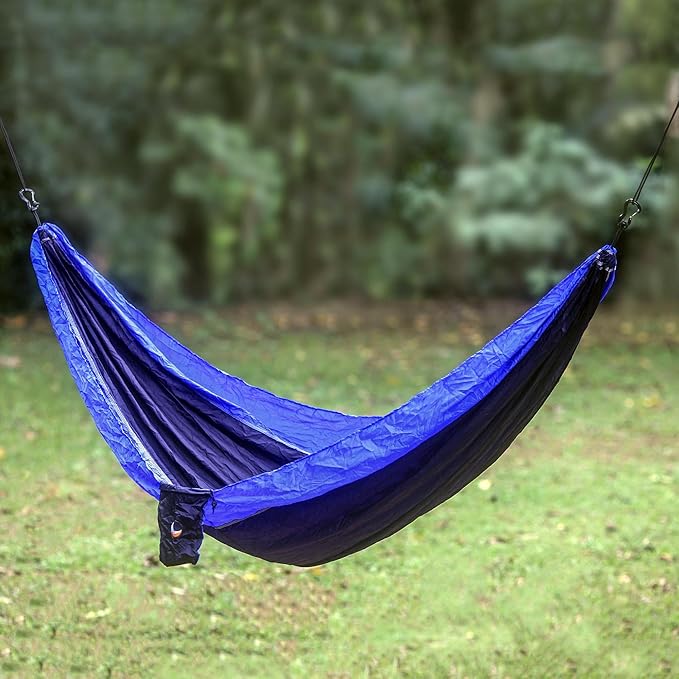 NOVICA Black with Blue Trim Parachute Portable 2 Person XL Camping Hammock with Hanging Straps, 'Pacific Dreams' (Double)