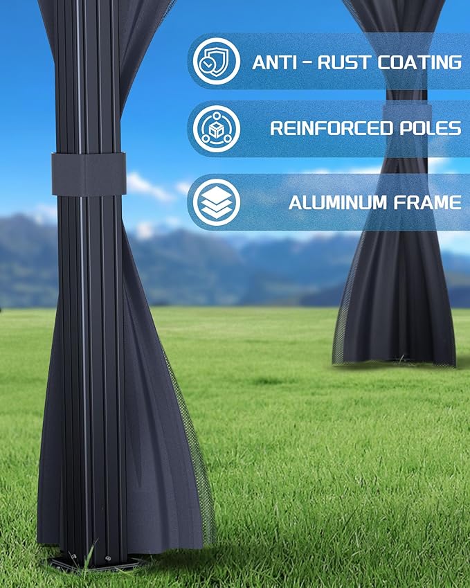 10'X10' 'Aluminum Double Layer Iron Roof Gazebo - Durable, Weather Resistant, Spacious, Easy Assembly, Stylish Design