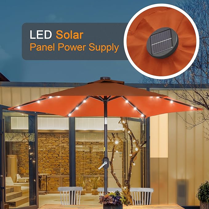 7.5ft Outdoor Umbrella Patio Umbrella with Solar Lights,18 LED Lighted Table Market Outdoor Umbrella, 2-Year-Non-Fading, for Pool, Deck, Garden,Backyard