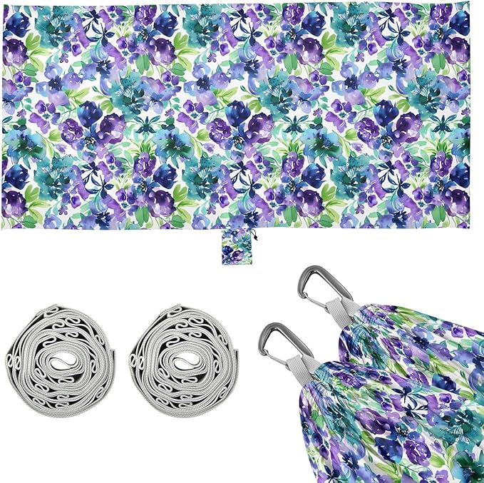 Camping Hammock Outdoor Hammocks for Outside Floral Purple Blue Watercolor Beach Trees Portable Lightweight with Pockets Tree Straps Indoor