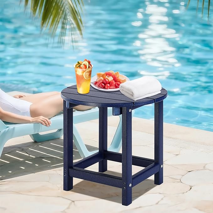 LZRS Adirondack Patio Side Table End Table, Outdoor Coffee Tables for Patio, Backyard,Pool, Indoor Companion, Easy Maintenance & Weather Resistant(Navy Blue)
