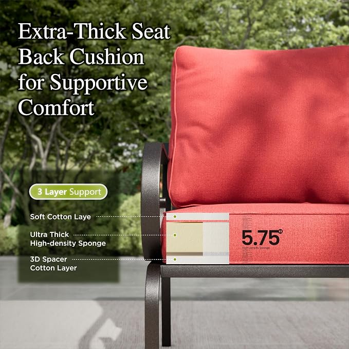 Sophia & William Patio Conversation Set for 5, 3-Seater Sofa, 2 Swivel Chairs and a Coffee Table, Metal Outdoor Furniture with 5.75" Extra Thick Cushions, Red