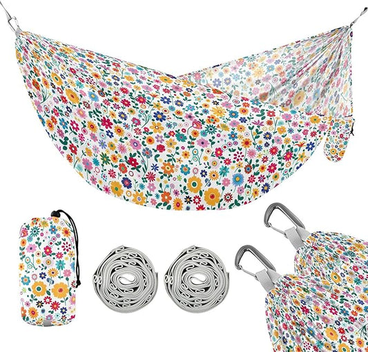 Camping Hammock Outdoor Hammocks for Outside Multicolor Flower Beach Trees Portable Lightweight with Pockets Tree Straps Indoor