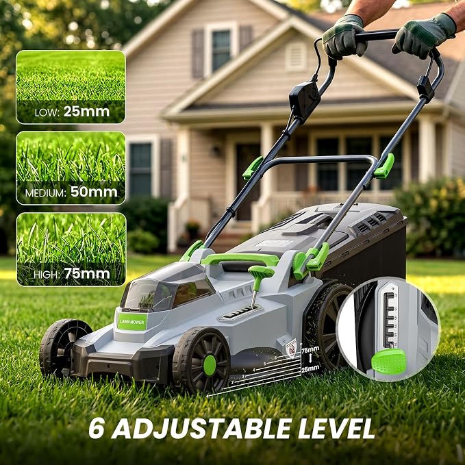 40V Cordless Lawn Mower, 17" Walk Behind Electric 4.0 Ah Battery Powered Lawnmower, 6 Adjustable Cutting Heights, 50L Grass Bag, Brushless Motor, for Garden/Patio/Yark/Lawn