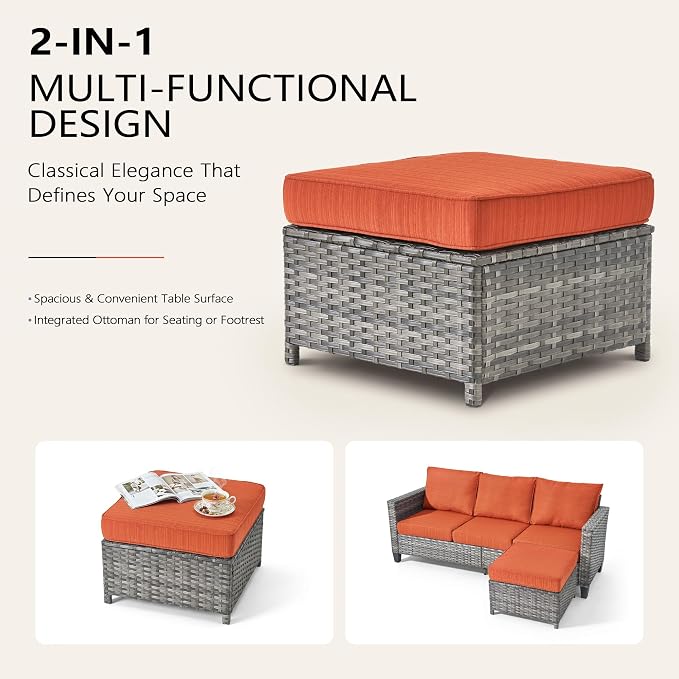 CAODOC 7 Pieces Outdoor Furniture,Patio Furniture with 42" Fire Pit Table,Wicker Conversation Set for Balcony,Deck,Pool and Backyard(Red)