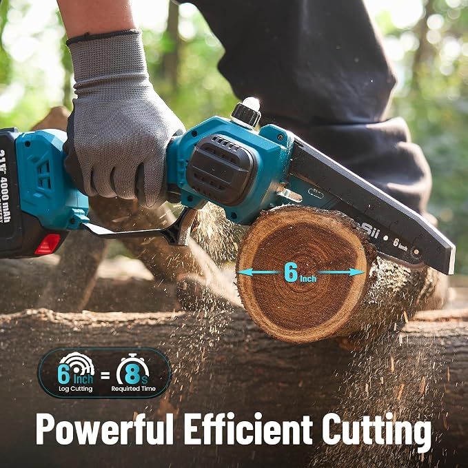 SEESII 2-in-1 Electric Pole Saws: Electric Mini Chainsaw 6 Inch Cordless, 2 x 4000mAh Batteries Tree Pruner, Brushless Chain Saw with Extension Pole for Limb Branch Cutter,16Ft Reach