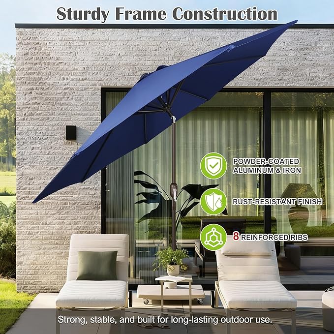 Blissun 10FT Outdoor Patio Umbrella, Outdoor Table Umbrella, Yard Umbrella, Market Umbrella with 8 Sturdy Ribs, Push Button Tilt and Crank