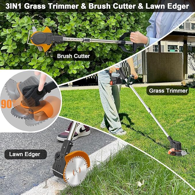 Weed Wacker-Electric weedwacker/Cordless String Trimmer/Edger Lawn Tool.It Comes with 2 Lithium Batteries and 4 Different Types of Blades.Electric Weed Wacker Suitable for Gardens and patios.