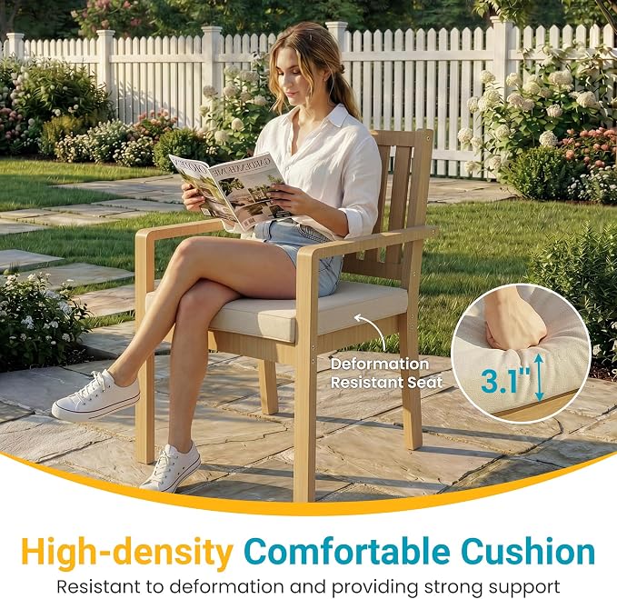 FansaFurn Acacia Patio Chairs Set of 2 for All-Weather, Solid Wood Outside Furniture with 3.1" Thick Cushions, Modern Outdoor Chairs for Backyard, Porch, Garden, Indoor Use, Brown