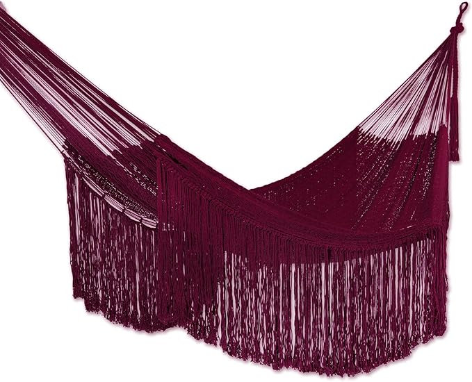 NOVICA Burgundy Cotton 1001 Summer Nights Mayan Hammock from Mexico 'Cascade in Wine'