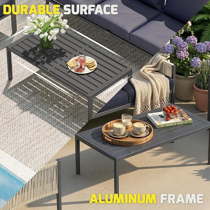 AECOJOY Aluminum Patio Sectional Sofa Set 5-Seat Dark Blue | Outdoor Furniture, Coffee Table Included, Porch & Deck Use, Conversation Set