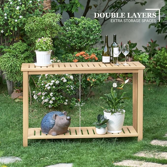 Premium 2-Tier Wooden Console Table with Storage Shelf Solid Eucalyptus Wood 48.03"x 16.14"x 31.1" Entryway Sofa Table for Hallway, Living Room (Natural)