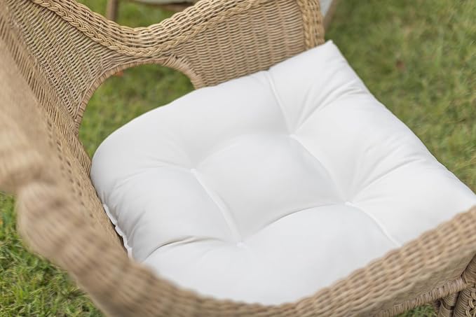 RSH DECOR: Sunbrella Tufted Wicker U-Shape Cushions Set of 2 | 19” x 19” | Water and Fade-Resistant Performance Fabric | Outdoor Seat Cushions for Patio Furniture | Canvas White