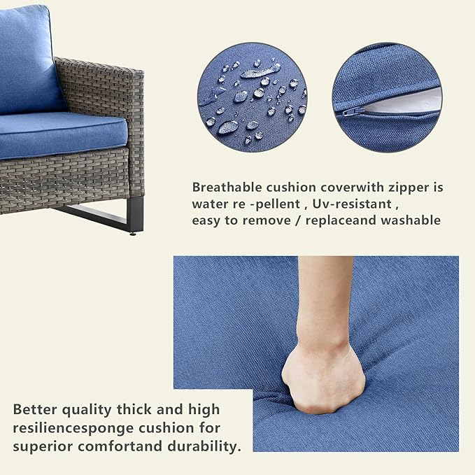 Rilyson Wicker Outdoor Couch Patio Sofa - 3 Seater Rattan Outdoor Patio Couch with Waterproof Wicker,Comfortable Cushions and Sturdy Metal Frame for Outside Porch Deck Backyard(Mixed Grey/Blue)