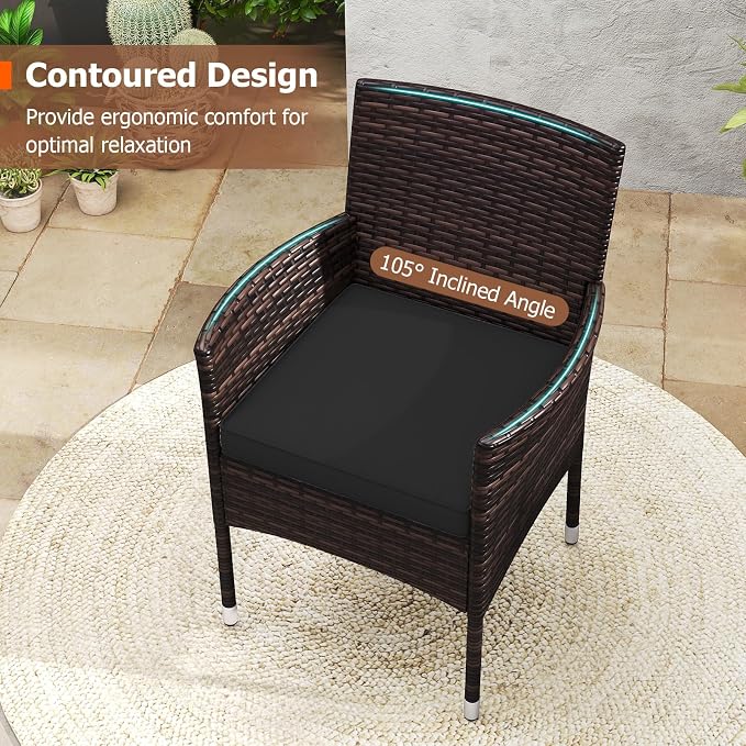 Tangkula 3 Piece Patio Furniture Set, Hand-Woven PE Wicker Conversation Set with Contoured Armchairs, Cushions & Round Coffee Table, Outside Bistro Set for Porch, Backyard, Balcony & Poolside (Black)