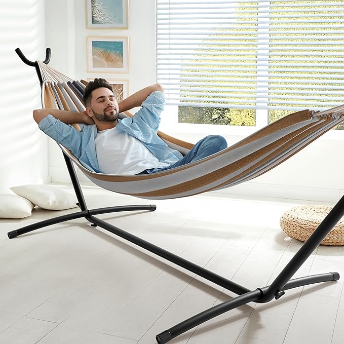 Sorbus 2-Person Hammock with Stand – 60" Cotton Blend Bed, Heavy Duty 450lbs Capacity, Portable with Carrying Case – for Garden, Patio, Outdoor, Camping, Gifts – Washable