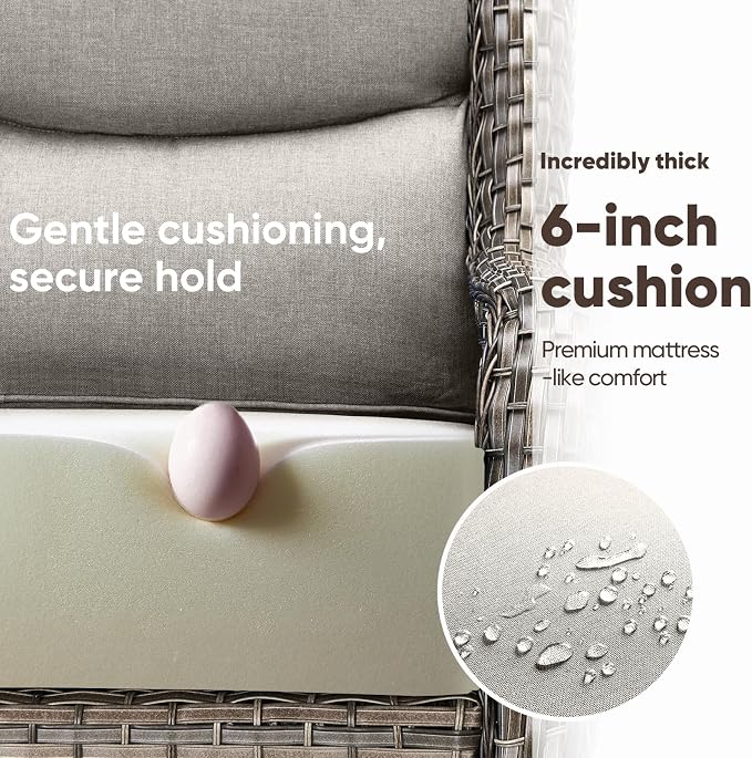 Swivel Patio Chairs sofa Set of 4 with 6" Thick Cushion - Wicker Outdoor Swivel Rocker Patio Chair with Side Table, High Back Comfortable Outdoor Glider Chairs - Grey Wicker | Beige Cushions
