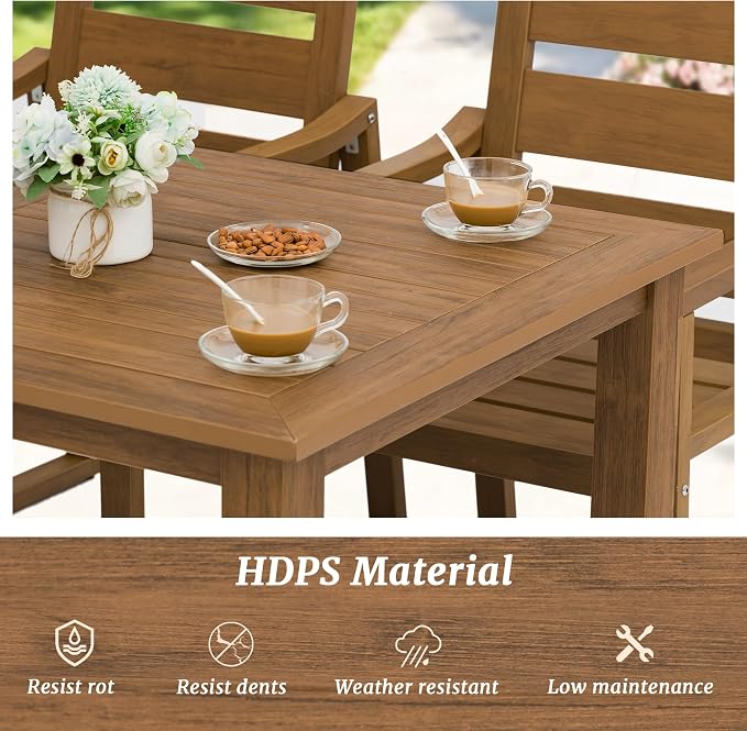 Cozyman HDPS Patio Dining Chairs Set of 8, 350LBS, with Armrest, All Weather Kitchen Chairs with Square Frame Legs for Outdoor Indoor, Backyard, Teak Color-Oil Printed