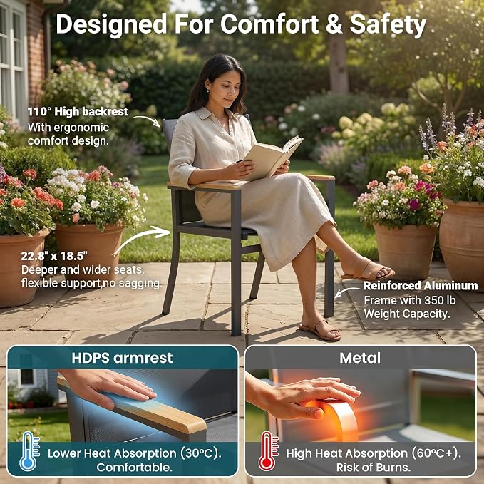 5-Pieces Aluminum Patio Table and Chairs Set, Outdoor Patio Furniture Set with Heavy Duty HDPS Round Table, All-Weather Outdoor Dining Set with Quick-Drying Breathable Textilene Chairs for Porch