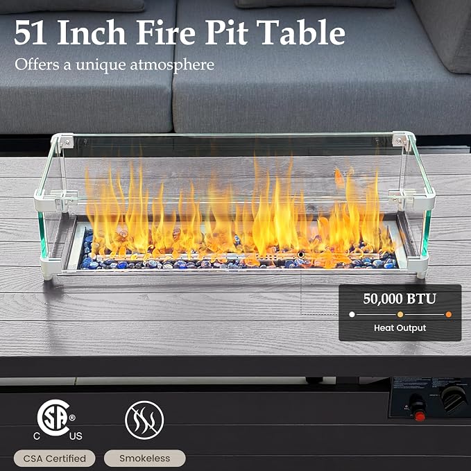 Sundale Outdoor 5 Pieces Patio Furniture Set with Fire Pit Table, Metal Outdoor Sectional Sofa with 6" Olefin Cushion, Modern Outdoor Conversation Sets for Backyard, Poolside, Sunroom