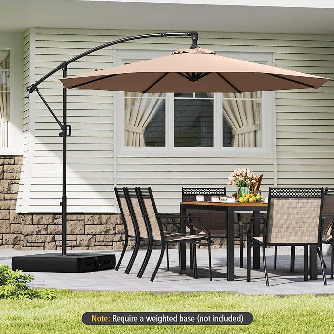 Tangkula 10 FT Patio Offset Umbrella, Hanging Cantilever Umbrella w/X-shaped Base & 360° Rotation, Smooth Crank Handle, Vented Top, Outdoor Market Umbrella for Backyard, Deck (Coffee)