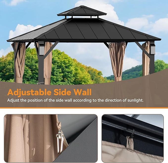 Covered Outdoor Gazebo Curtain Replacement Universal 4-Panel Sidewalls 10' x 10', Outdoor Gazebo Privacy Curtains with Zipper, Replacement for Outdoor, Patio Canopy, Garden and Backyard (Curtain Only)