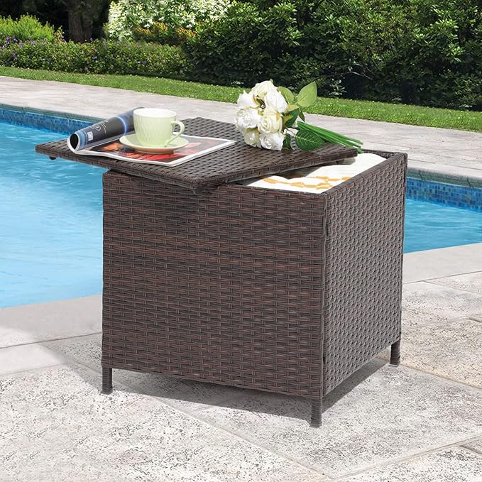 Verano Garden Outdoor Wicker Side Table Set of 2, Small Storage Rattan Wicker End Table, Square Resin Coffee Table for Garden Porch Deck Living Room Backyard