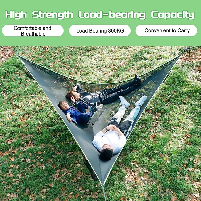 LIGHTLY Triangle Hammock Camping Hammock for Outside Portable Outdoor Travel Multi Person Tree Hammock with 3 Ratchet Tie Down Straps & Net Pocket Max 1000 lbs for 2-6 Adult Kid, Black