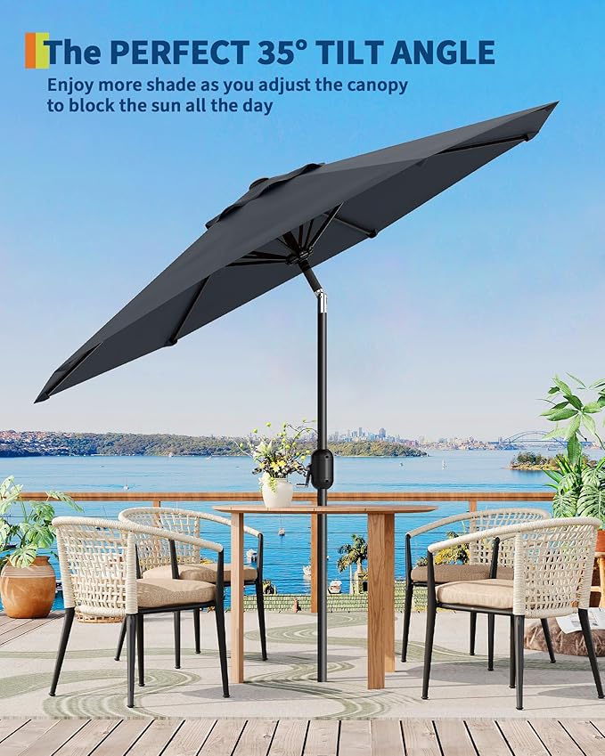 GarveeLife Outdoor Patio Umbrella, Table Market Umbrella with Push Button Tilt and Crank, 8 Sturdy Ribs UV Protection Waterproof for Garden, Deck, Backyard, Pool