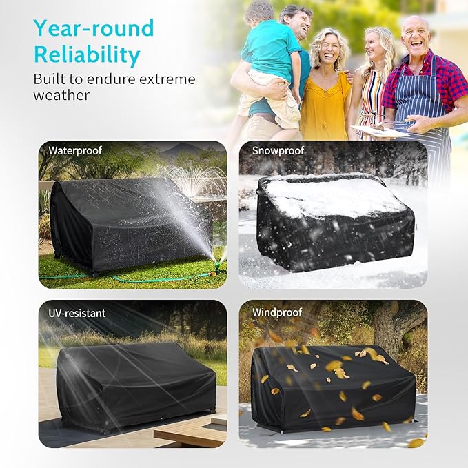Waterproof Patio Sofa Cover 58"W x 32.5"D x 31"H, Outdoor Loveseat Couch Windproof Cover with Buckle Straps & Air Vents, UV Resistant, Black
